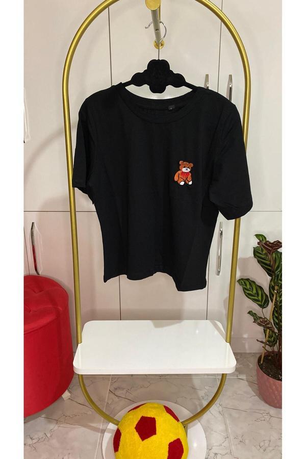 Gamzeli Renklerim Ayıcıklı Kısa Boy Tişört Kısa Kollu Penye - Image 1