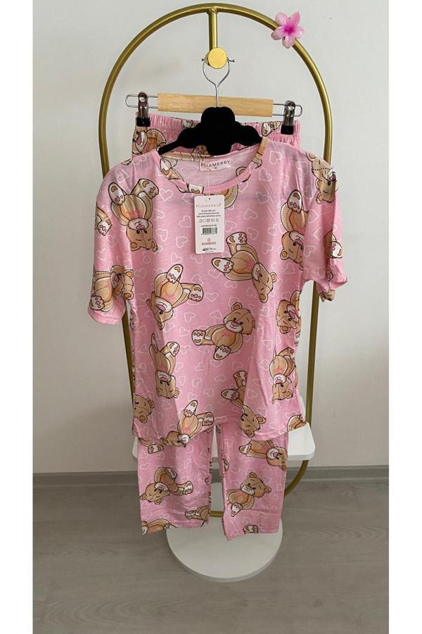 Cavlak Gamzelirenklerim Ayıcıklı Kısa Kollu Pijama Takımı - Image 1