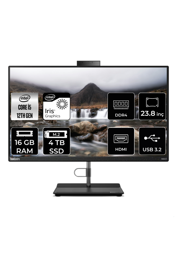 Lenovo THİNKCENTRE NEO 30A İ5 1235U 16 GB RAM 4 TB SSD 23.8" FHD FDOS ALL IN ONE PC 12CE004KTX - Image 1