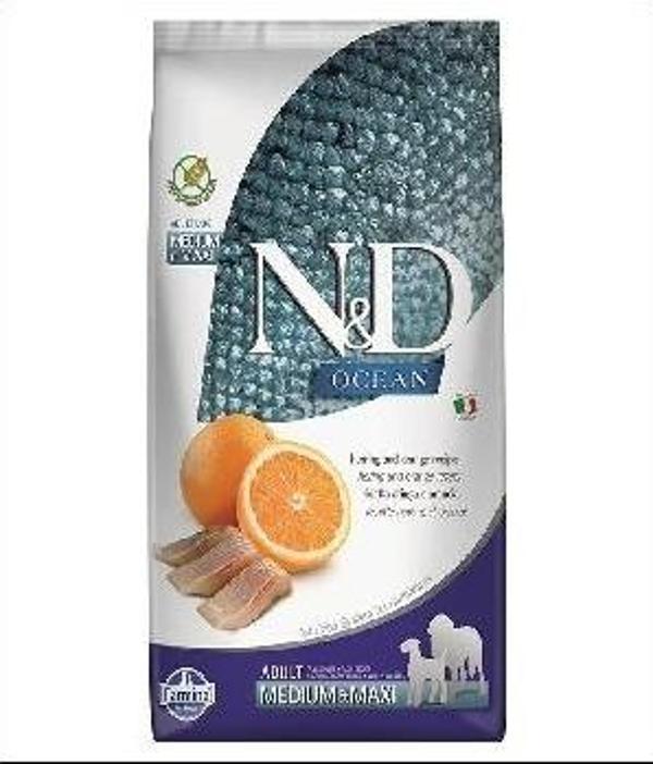 N&D Medium - Maxi, Tahılsız, Ringa Balıklı ve Portakallı Yetişkin Köpek Maması - 12 kg - Image 1