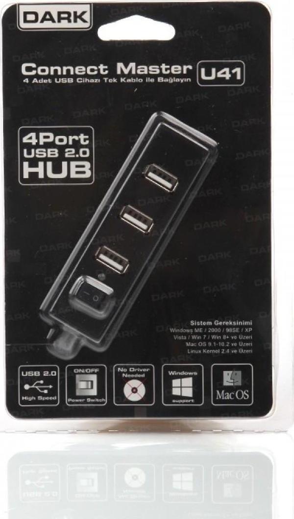 Dark 4 Port Usb 2.0 Siyah USB Çoklayıcı Hub Anahtarlı Dk-Ac-Usb241 - Image 1