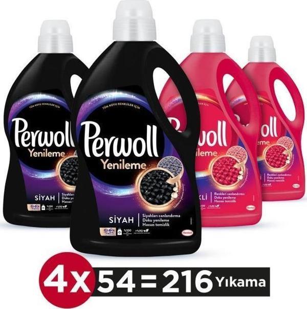 Perwoll Hassas Bakım Sıvı Çamaşır Deterjanı 4 x 2.97 (216 Yıkama) 2 Siyah + 2 Renkli Yenileme - Image 1