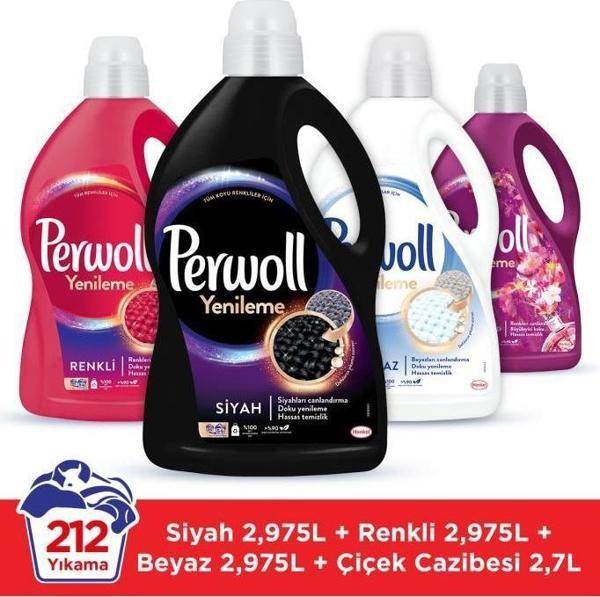 Perwoll Hassas Sıvı Çamaşır Deterjanı 4 x 3L (195 Yıkama) Siyah + Renkli + Beyaz + Çiçek Cazibesi - Image 1