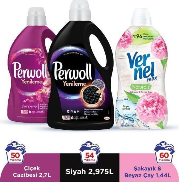 Perwoll Sıvı Çamaşır Deterjanı 2x2.97  Siyah+Çiçek Cazibesi+Vernel Max 1440ml Şakayık - Image 1