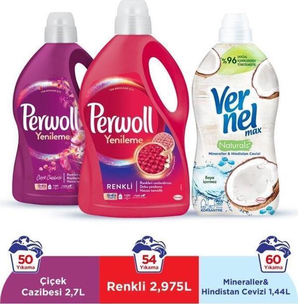 Perwoll Sıvı Çamaşır Deterjanı 2x2.97 Renkli+Çiçek Cazibesi+Vernel Max 1440ml H.cevizi - Image 1