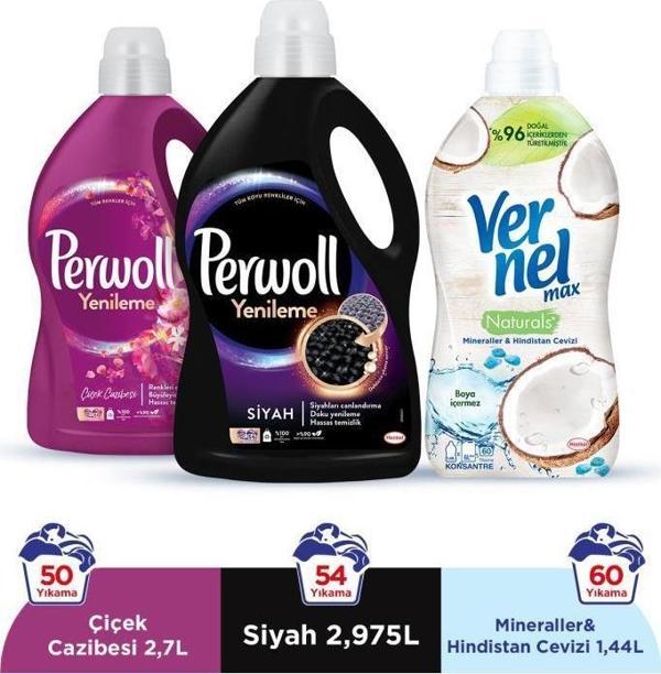 Perwoll Sıvı Çamaşır Deterjanı 2x3L (95 Yıkama) Siyah+Çiçek Cazibesi+Vernel Max 1440ml H.cevizi - Image 1