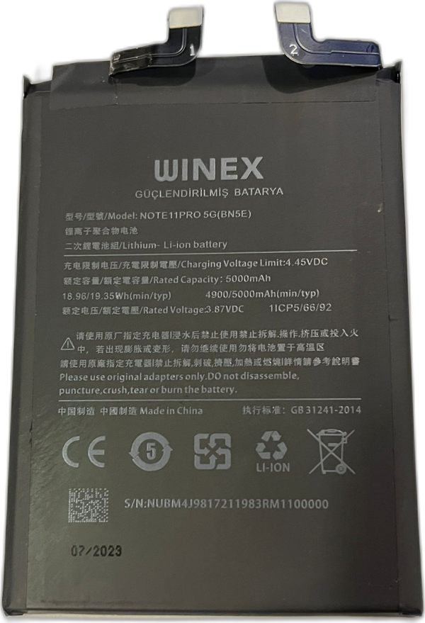 Winex Redmi Note 11E Pro Uyumlu Güçlendirilmiş Premium Batarya - Image 1