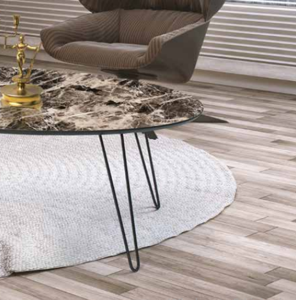 Orta sehpa 11780 OSM OVAL MODEL Parlak Ahşap mermer MDF tabla Metl V ayak El Yapı - Image 1