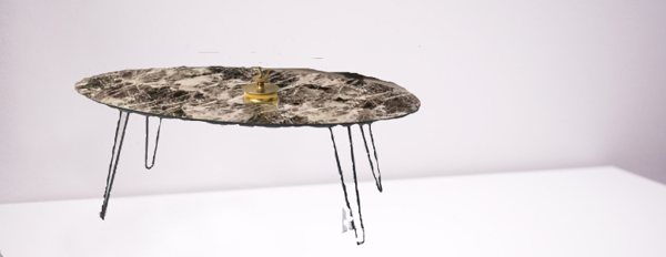 Orta sehpa 11824 OSM ELİPS Klasik MODEL Kahverengi Desen Metal V ayak El Yapım - Image 1