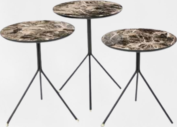 Zigon OSM 11790 YUVARLAK Model Metal V Ayak Ahşap  Mermer Renk Tabla El Yapım - Image 1
