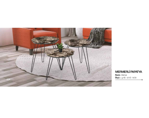 Zigon OSM 11797 Papatya Model sehpa Metal Çelik Siyah V Ayak Ahşp glosmaks Tabla - Image 1