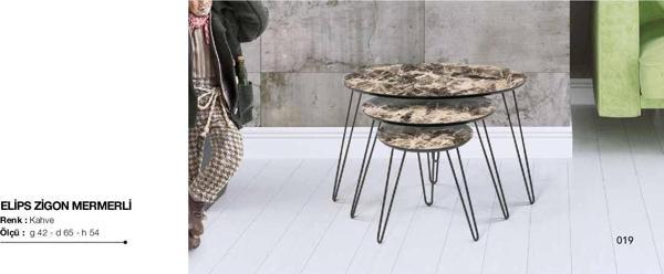 Zigon OSM 11820 ELİPS Metal Çeik V ayak Model Ahşap Sarı Mermer mdf Tabla El Yapı - Image 1
