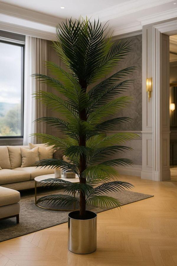 YAPAY ( 180 CM ) AREKA AĞACI YAPRAKLARI LUX METAL SAKSI DAHILDIR - Image 1