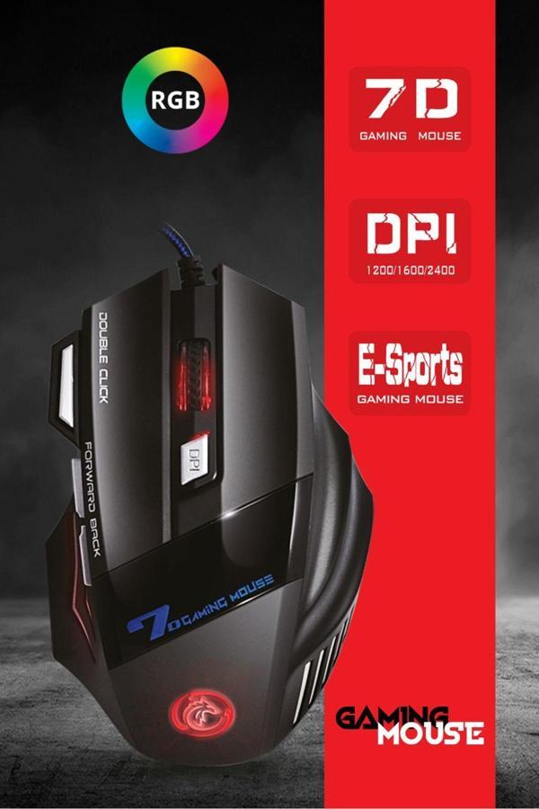 7635 X7 RGB LED Işıklı Gaming Mouse / 7 Tuşlu Oyuncu Mouse / 800/1200/1600/2400 DPI / Kumaş Kablo - Image 1