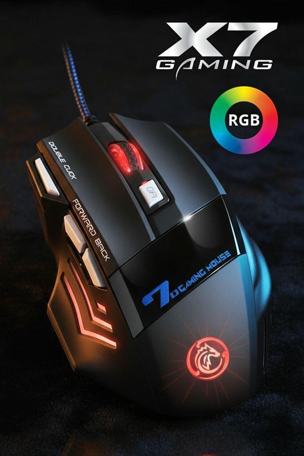 7635 X7 RGB LED Işıklı Gaming Mouse / 7 Tuşlu Oyuncu Mouse / 800/1200/1600/2400 DPI / Kumaş Kablo - Image 1