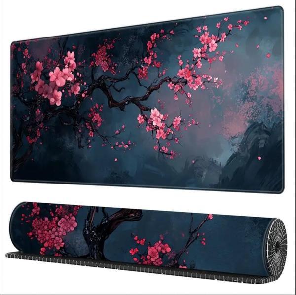 SGE TEKNOLOJİ 65X25 CM KİRAZ ÇİÇEĞİ TEMALI KAYDIRMAZ TABAN SPEED YÜZEY OYUNCU MOUSE PAD GAMİNG - Image 1