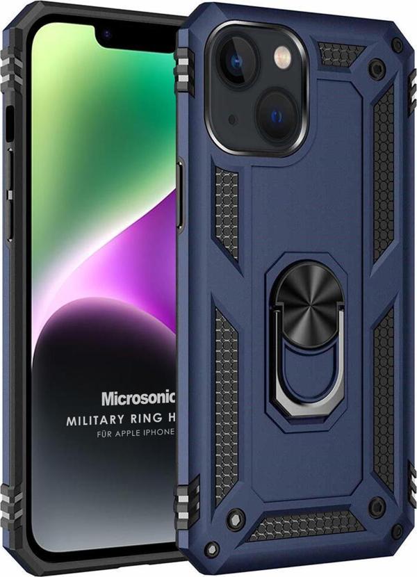 Microsonic Apple iPhone 14 Plus Kılıf Military Ring Holder Lacivert - Image 1