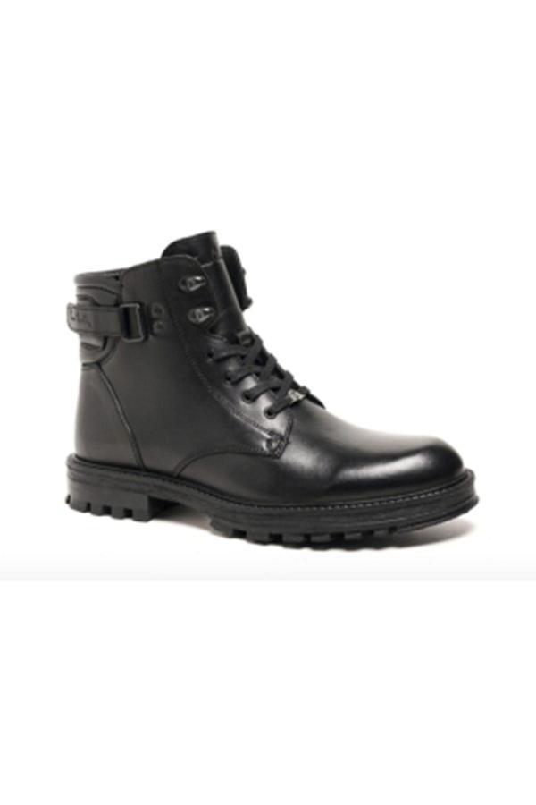 77648 Siyah Kışlık Bağcıklı Fermuarlı Deri Erkek Bot - Image 1