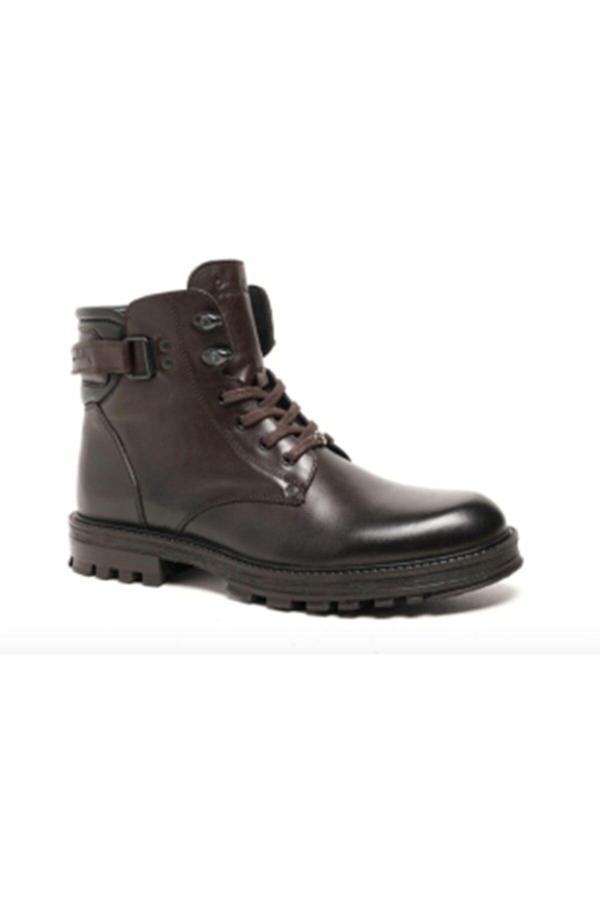 77648 Kahverenği Kışlık Bağcıklı Fermuarlı Deri Erkek Bot - Image 1