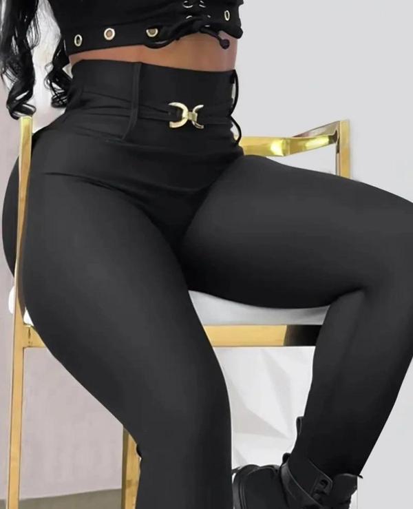 MDB Kadın Yüksek Bel Belden Toka Detaylı Dalgıç Tayt - Image 1