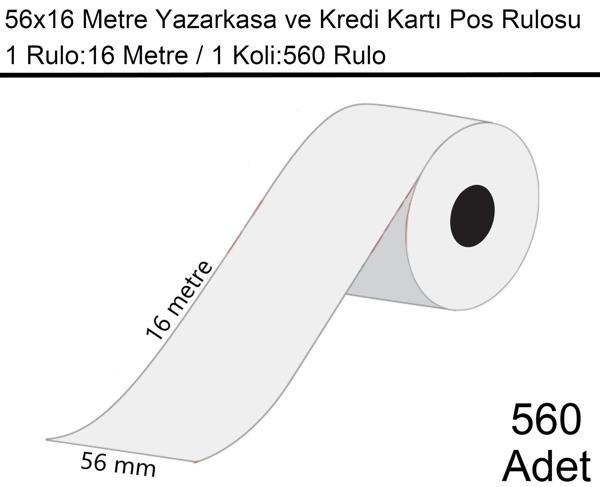 56x16 Metre Termal Kredi Kartı ve Yazarkasa Pos Rulosu1 Koli:560 Adet Rulo - Image 1