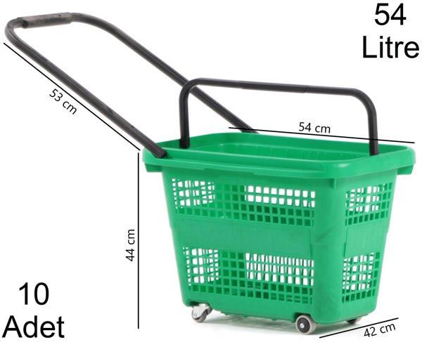 54 Litre 4 Tekerlekli Plastik Alışveriş El Sepeti Yeşil 1 Koli:10 Adet - Image 1