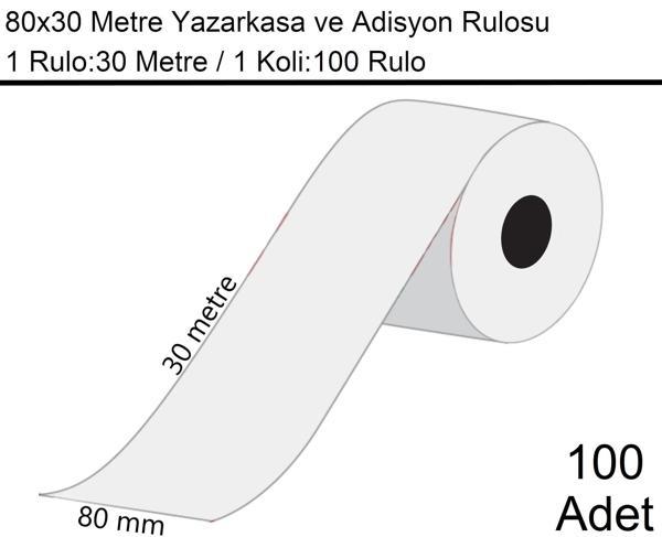 80x30 Metre Termal Yazarkasa ve Adisyon Rulosu 1 Koli:100 Adet Rulo - Image 1
