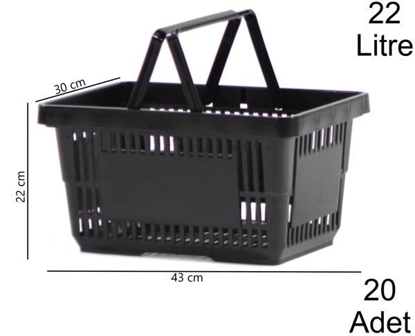 22 Litre Plastik Market Alışveriş El Sepeti Siyah 1 Koli:20 Adet - Image 1