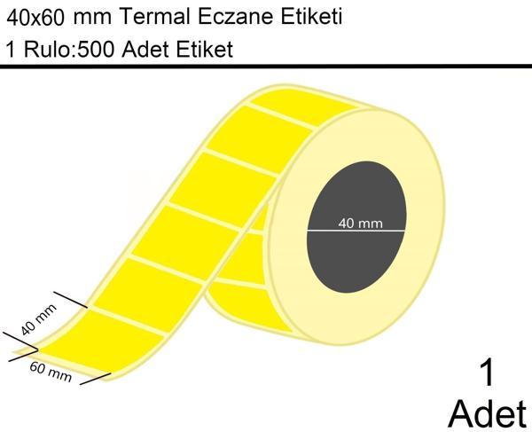 40x60 Termal Eczane Etiketi Sarı Zemin 500'lü Sarım 1 Rulo Etiket - Image 1