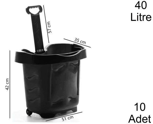 40 Litre 2 Tekerlekli Plastik Alışveriş El Sepeti Siyah 1 Koli:10 Adet - Image 1