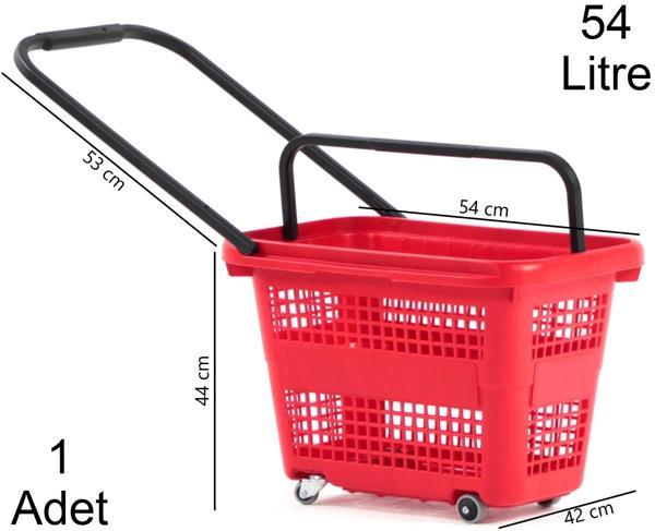54 Litre 4 Tekerlekli Plastik Alışveriş El Sepeti Kırmızı 1 Adet - Image 1