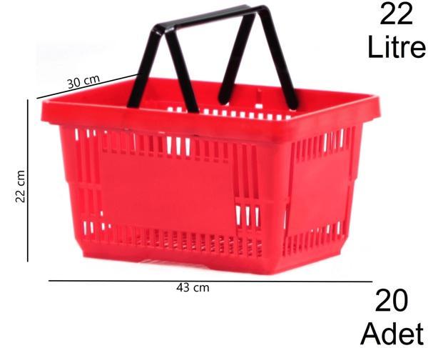 22 Litre Plastik Market Alışveriş El Sepeti Kırmızı 1 Koli:20 Adet - Image 1