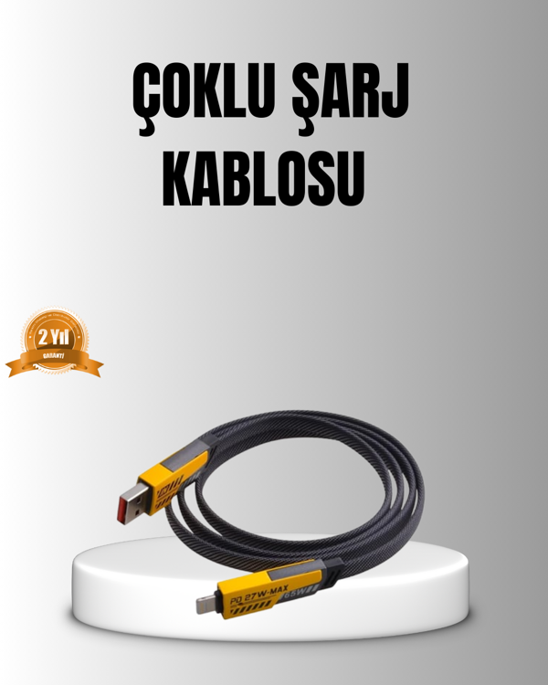 65W 4’ü 1 Arada Örgülü Hızlı Şarj Kablosu USB-C USB-A Çoklu Şarj Dayanıklı - Image 1