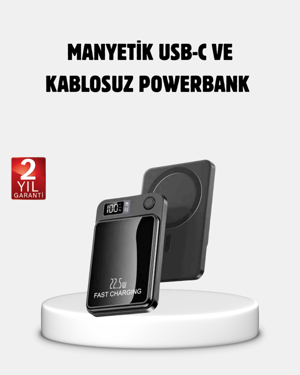 Manyetik Powerbank 15W Wireless Hızlı Şarj LED Ekranlı - Image 1