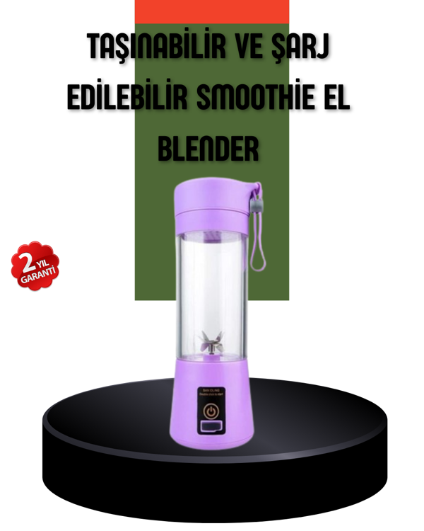 Taşınabilir USB Şarjlı Mini Smoothie Blender 380ml Çelik Bıçaklı Portatif - Image 1
