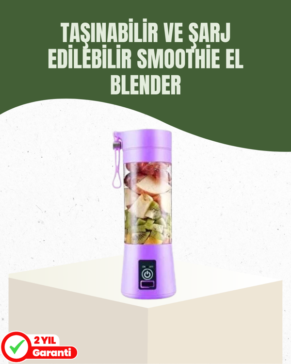 USB Şarjlı Portatif Blender 380ml Çelik 304 Bıçaklı Mobil Smoothie Maker - Image 1