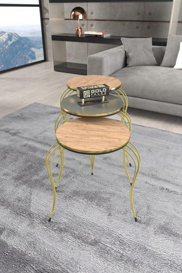 ZİGON SEHPA LÜKENS ÇİFT GOLD ANTRASİT CEVİZ - Image 1