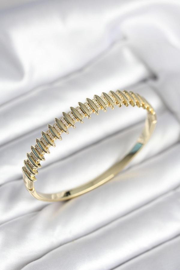 Gold Renk Zirkon Taşlı Pirinç Kadın Kelepçe - EBJ251010W38193 - Image 1