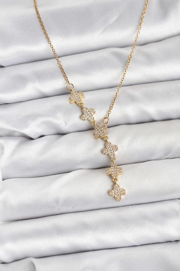 Zincir Gold Renk Yonca Model Kadın Kolye - EBJ251115W38407 - Image 1