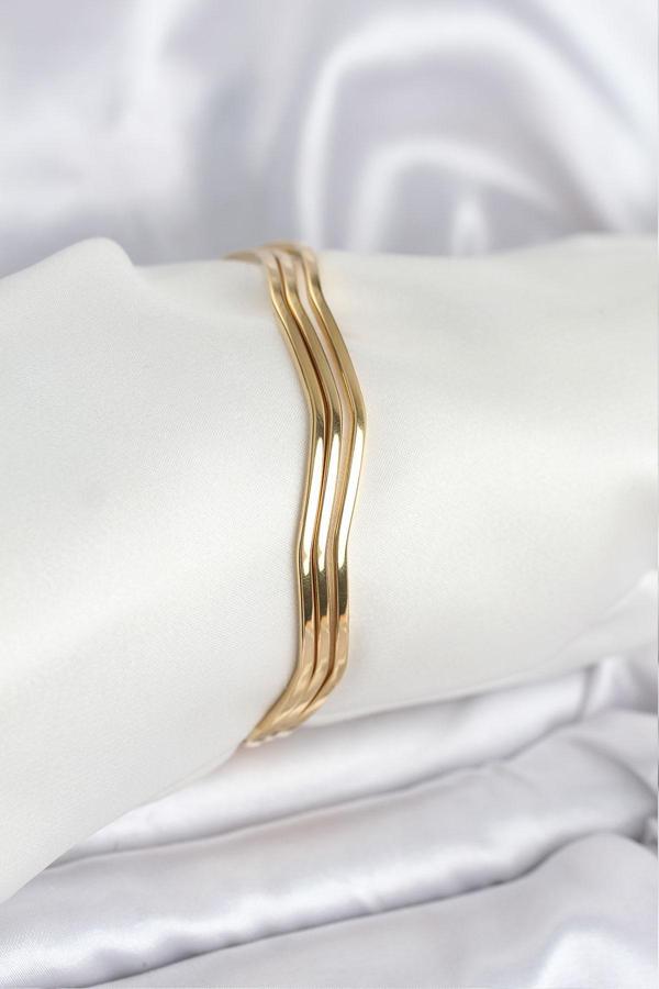 Gold Renk 65 mm Ajda Zikzak Model 3lü Kadın Bileklik - EBJ251025W38291 - Image 1