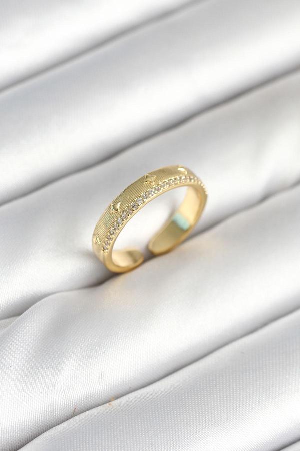 Gold Renk Şerit Zirkon Taşlı Kadın Yüzük - EBJ251010W38157 - Image 1