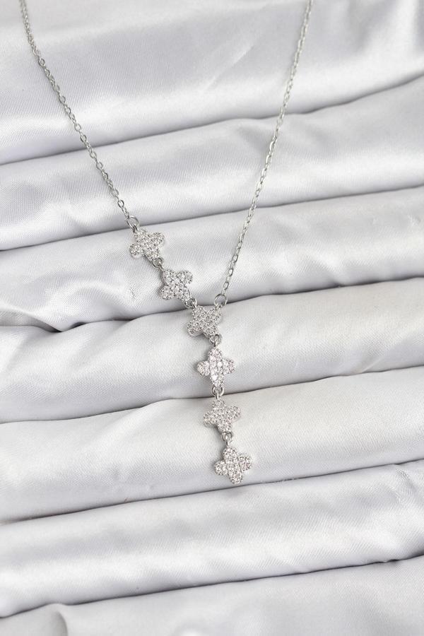 Zincir Gümüş Renk Yonca Model Kadın Kolye - EBJ251115W38408 - Image 1