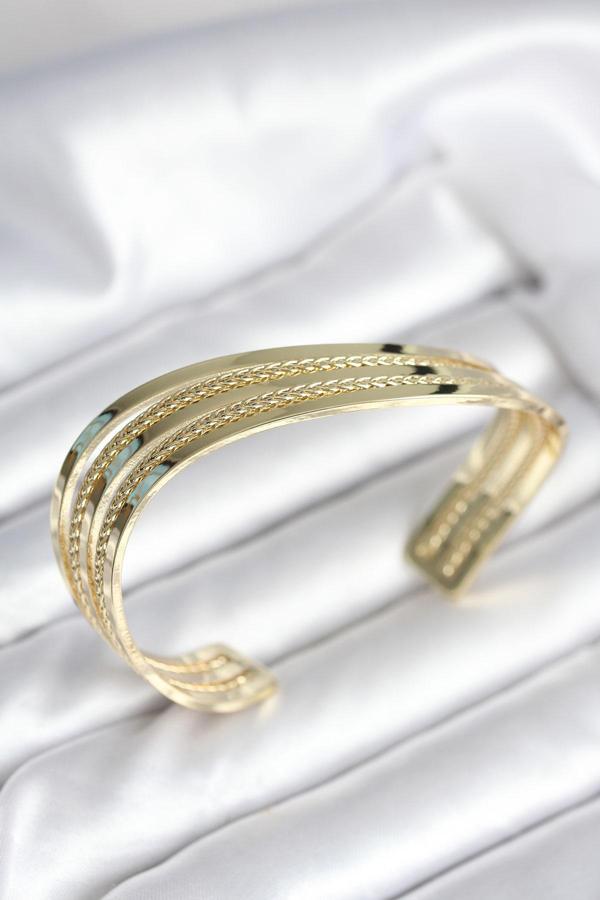 Eğik Şerit Model Gold Renk Pirinç Kadın Bileklik - EBJ251010W38191 - Image 1