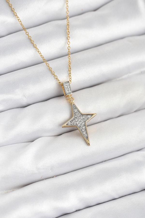 Zincir Gold Renk Kutup Yıldızı Model Zirkon Taşlı Kadın Kolye - EBJ251025W38298 - Image 1