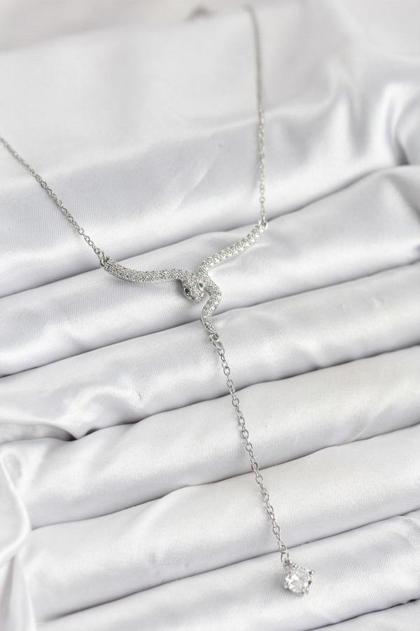 Zincir Gümüş Renk Yılan Model Y Kolye - EBJ251115W38395 - Image 1