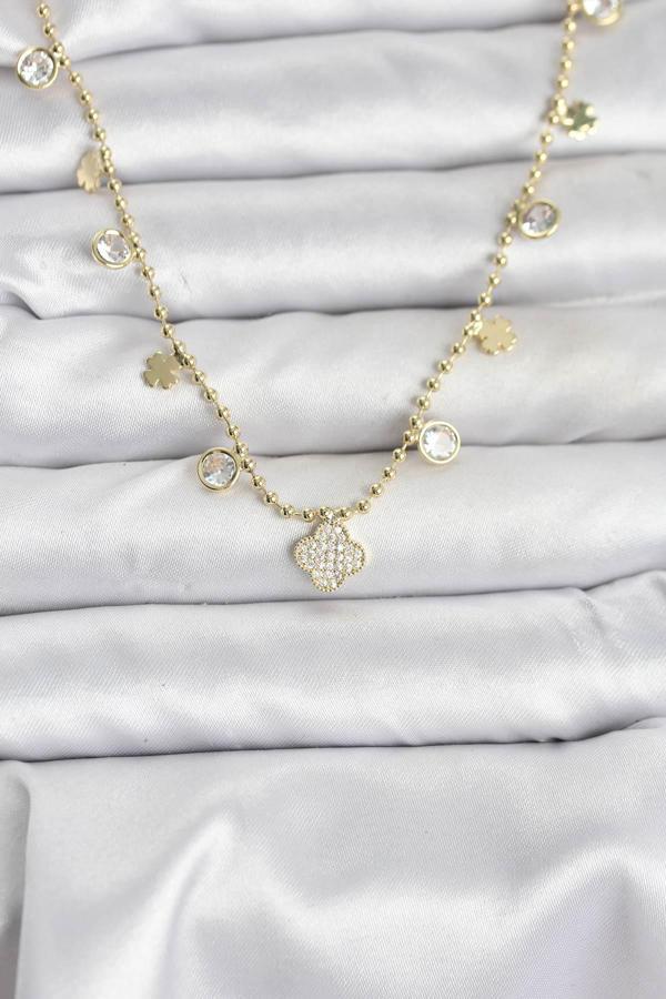 Pirinç Gold Renk Yonca Model Kadın Kolye - EBJ251115W38371 - Image 1