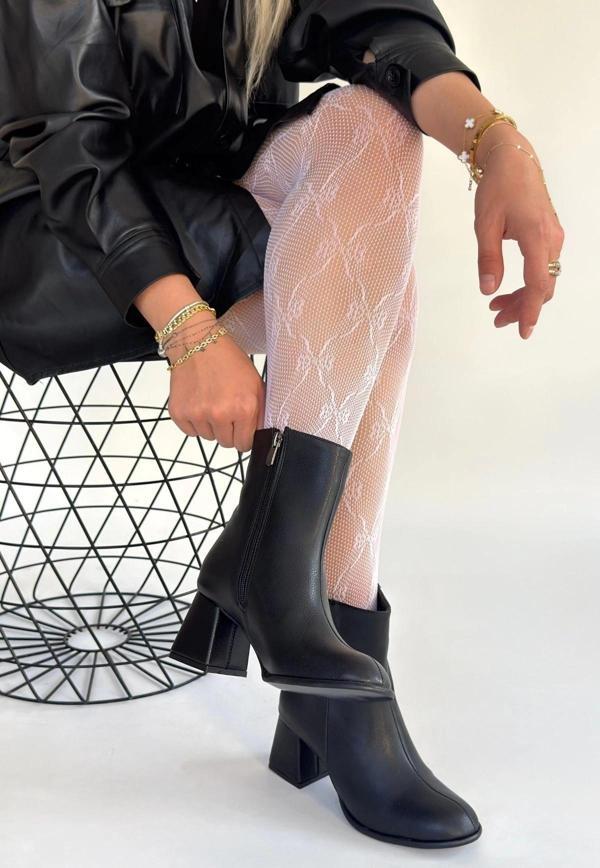 Tendy Siyah Cilt Topuklu Bot - Image 1