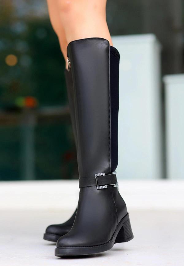 Emrat Siyah Cilt Topuklu Çizme - Image 1