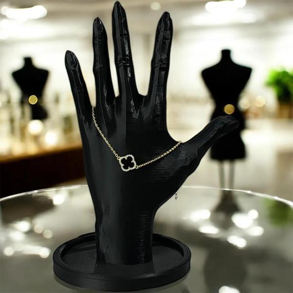 925 Ayar Gümüş Altın Kaplama Siyah Taşlı Şanslı Yonca Van Cleef Bileklik - Image 1