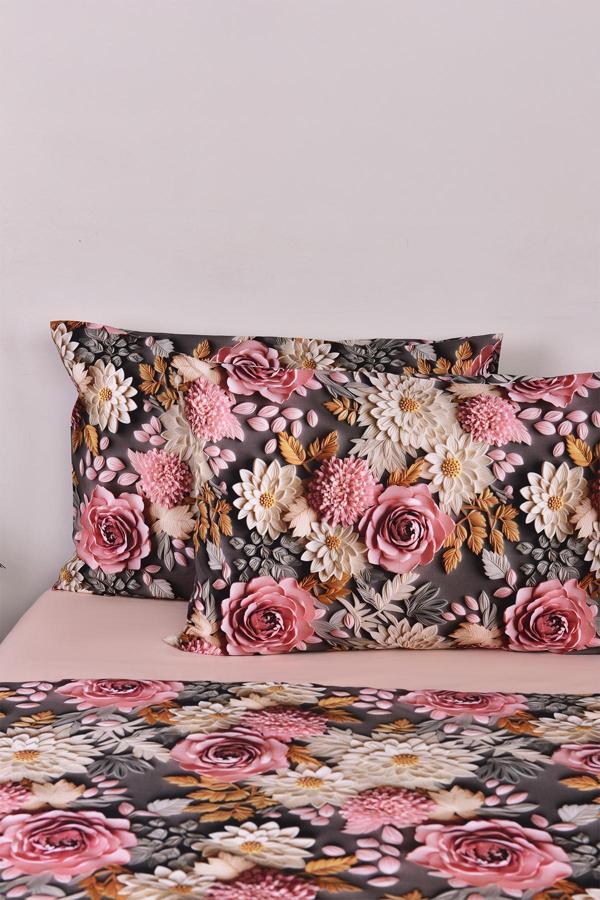 3D Çiçek Desenli Çift Kişilik Nevresim Takımı %100 Pamuk - Image 1